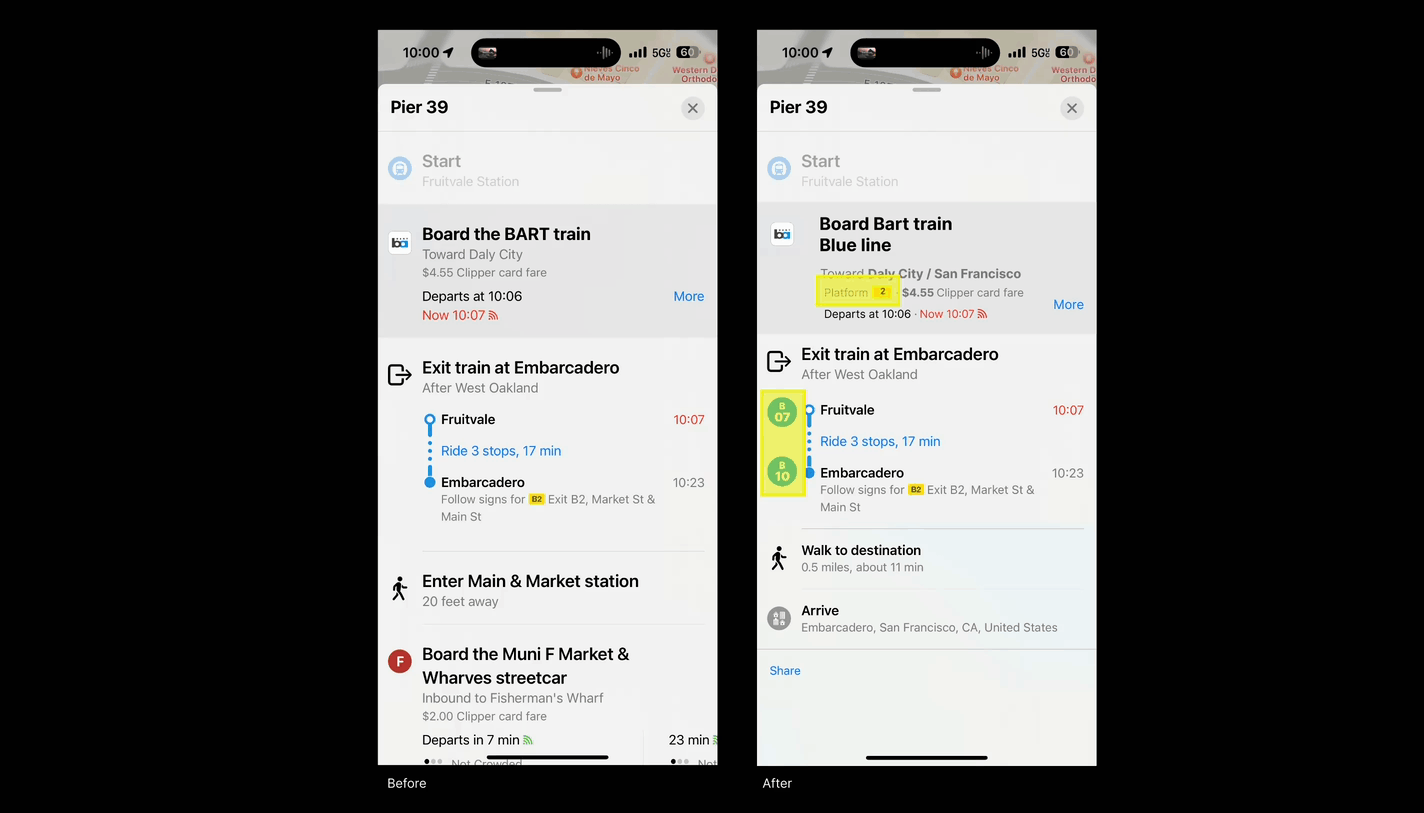 Before and after comparison of the numbered stop system